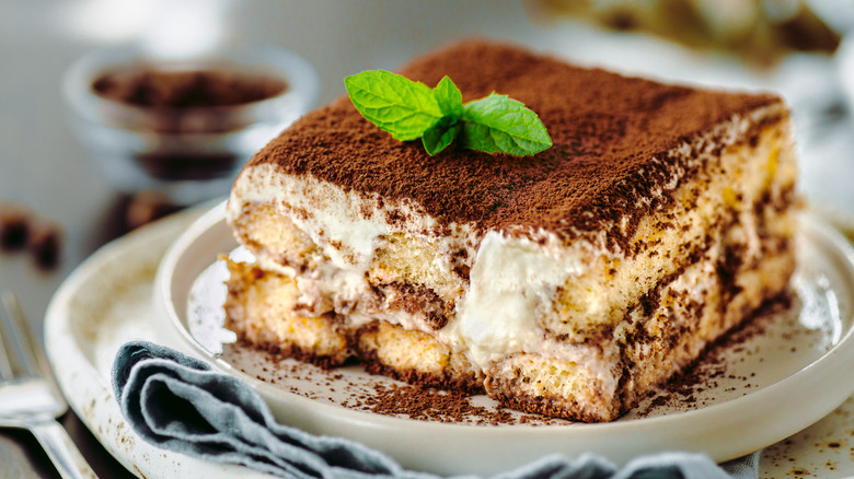 Slice of homemade tiramisu