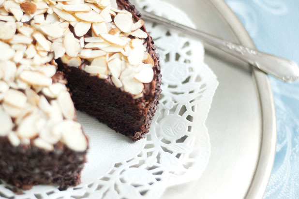 Decadent Chocolate Almond Cake with Sour Cream Icing