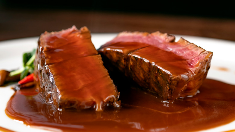 steak with demi glace