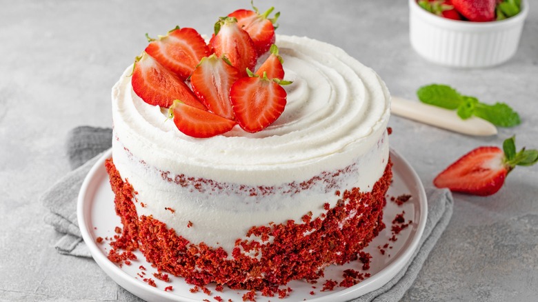 Red velvet cake with strawberries