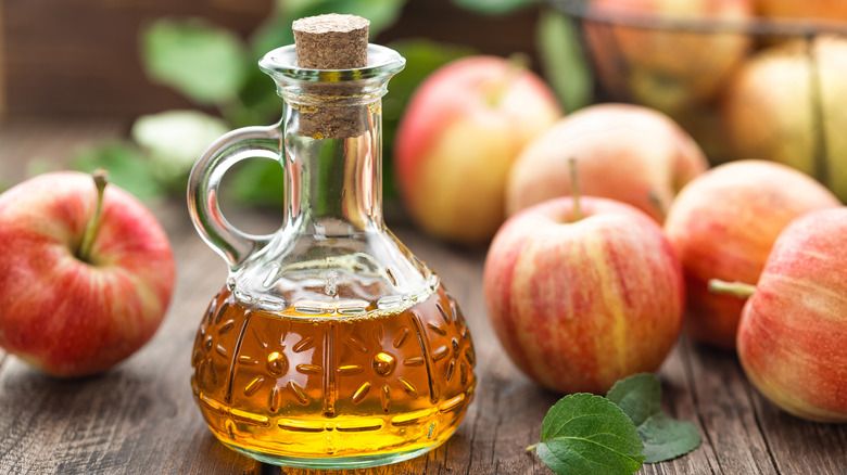 Apple cider vinegar in glass bottle 