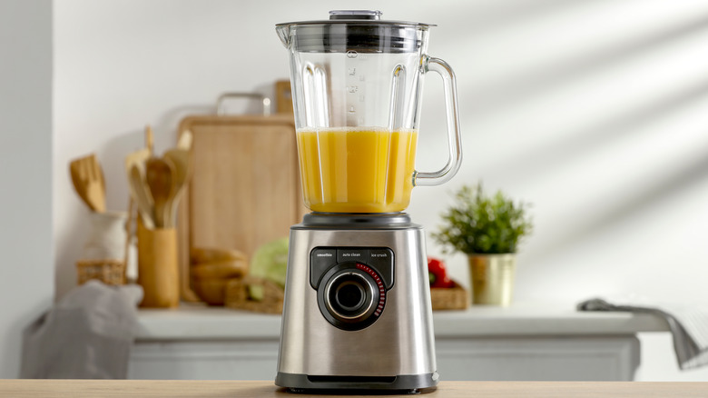 liquid-filled blender on sleek countertop