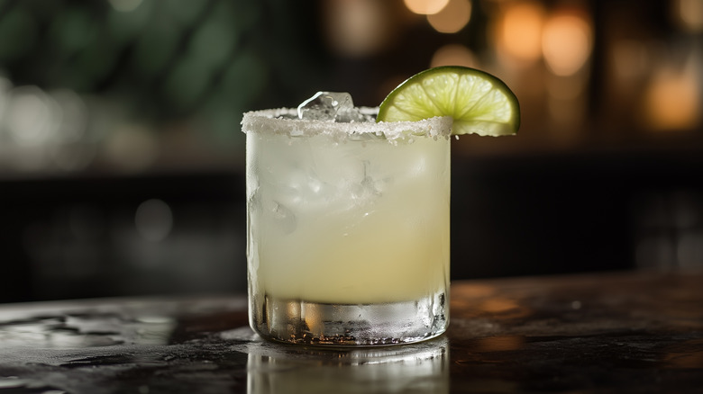 Margarita with lime on counter