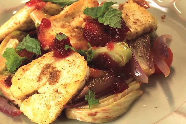 Spiced Halloumi Salad with Cranberry Dressing