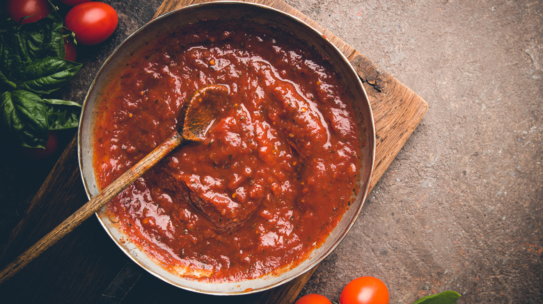 meaty pasta sauce in pan