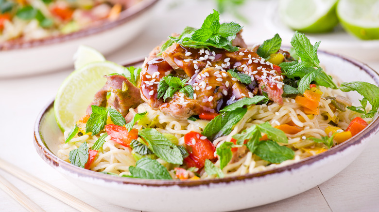 Thai pork salad with noodles