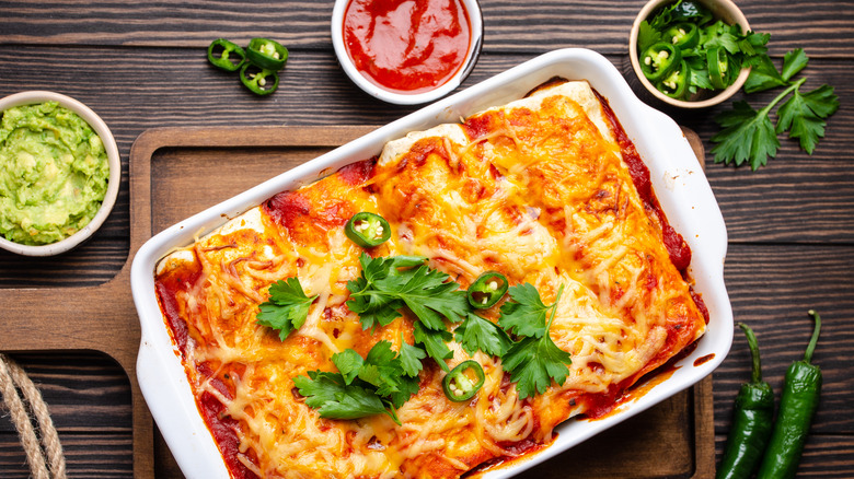 Enchilada casserole with guacamole