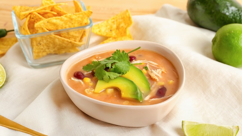 Chicken tortilla soup with tortilla chips