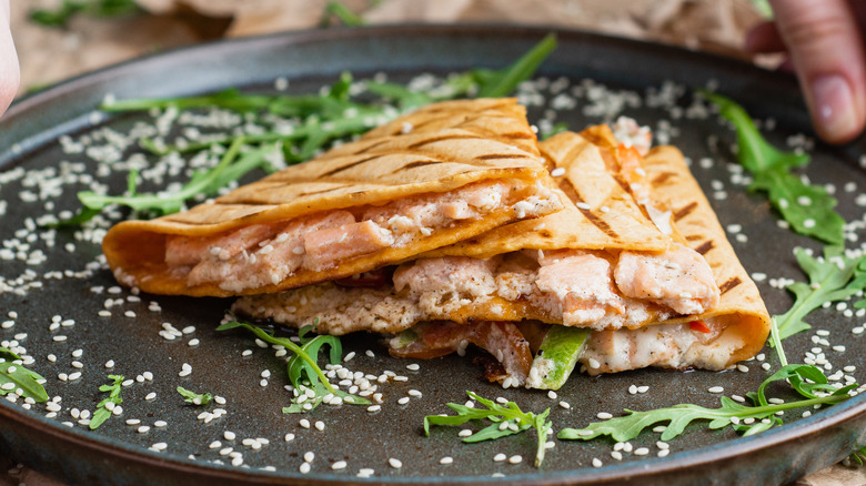Grilled quesadillas with salmon filling