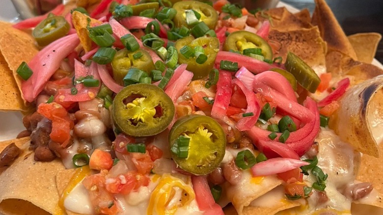 A plate of nachos