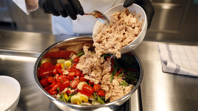 Chef making tuna salad