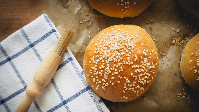 burger bun with a pastry brush