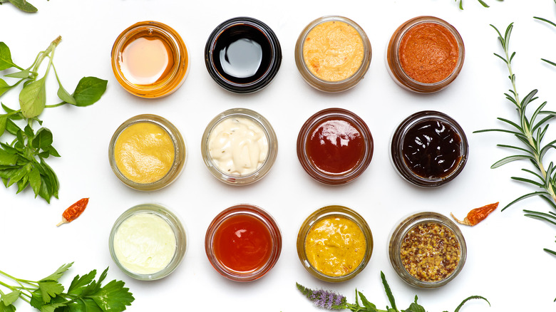 an assortment of sauces