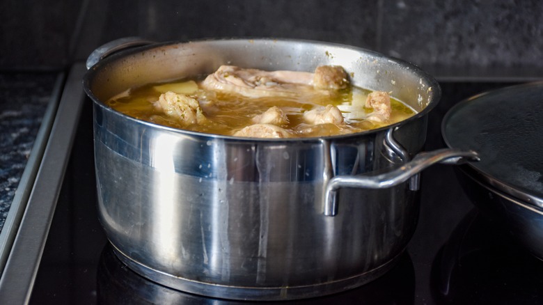 chicken bones in a pot