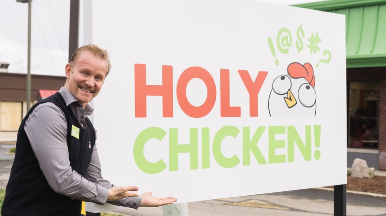 Morgan Spurlock at grand opening of Holy Chicken! restaurant