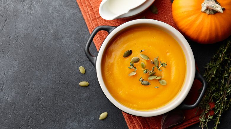 Pumpkin soup with seed garnish