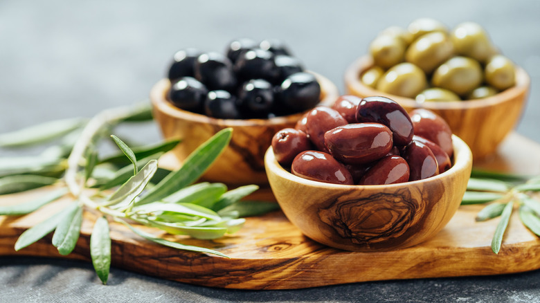 bowls of olives on board