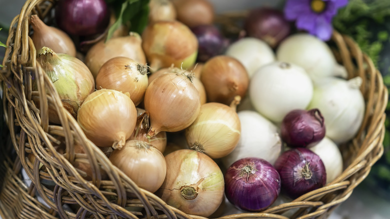 Basket of onions and shallots