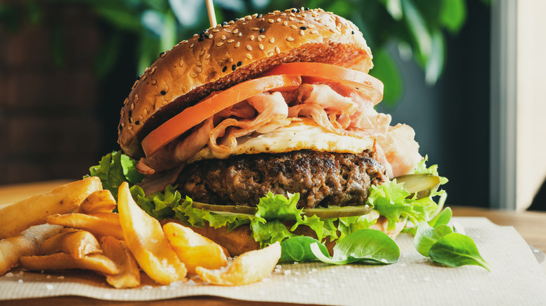 Gourmet burger with french fries