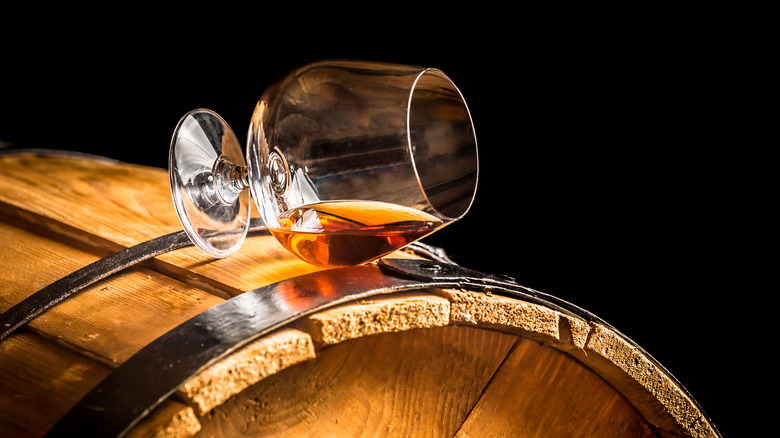 Cognac on a wood barrel