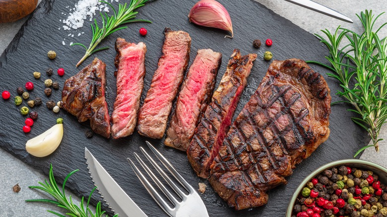 ribeye with garlic, rosemary, peppercorns