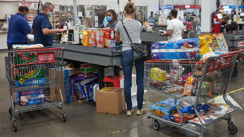 Costco shopping carts near registers