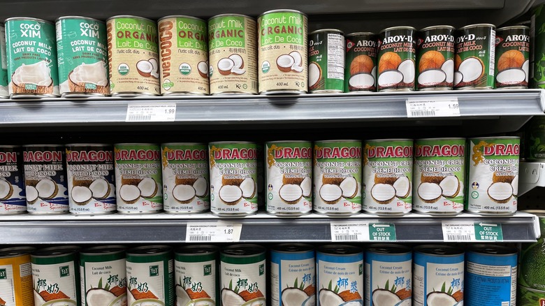 Supermarket aisle of coconut milk