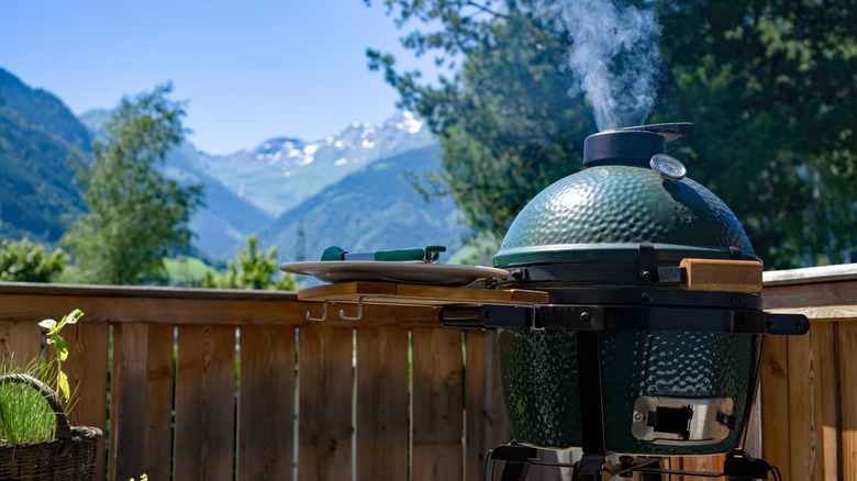 The Egg grill with mountains