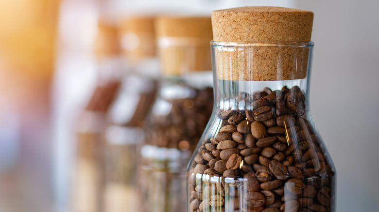 Coffee beans in a glass container