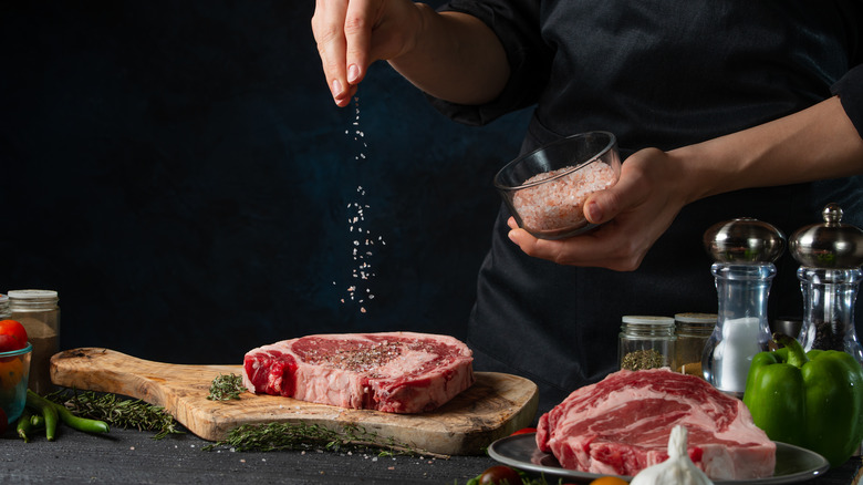 salting a raw steak