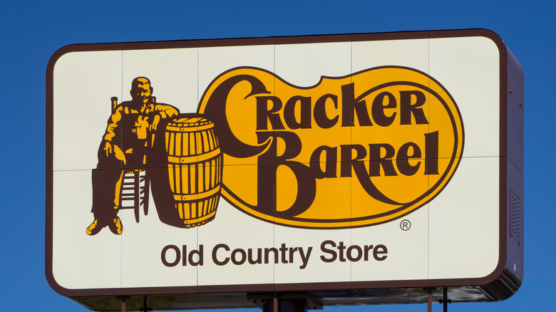 Cracker Barrel sign against sky