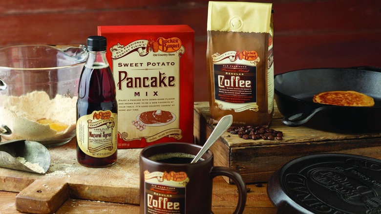 Cracker Barrel products arranged on countertop