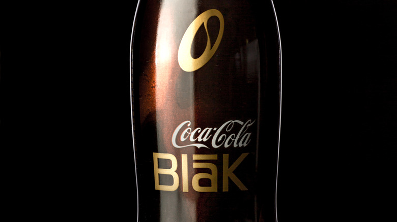 closeup of a bottle of Coca Cola Blak