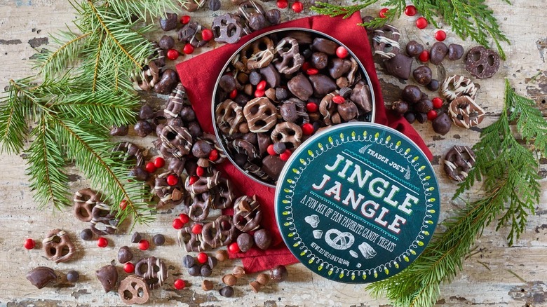 Opened box of TJ's Jingle Jangle tin