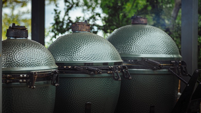 Three kamado grills next to each other