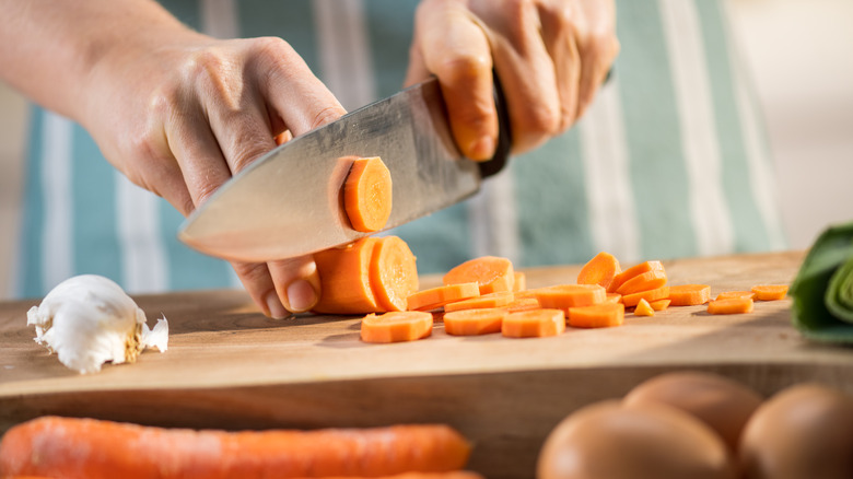 chopping carrots