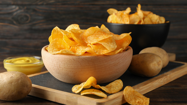 Bowls of homemade potato chips