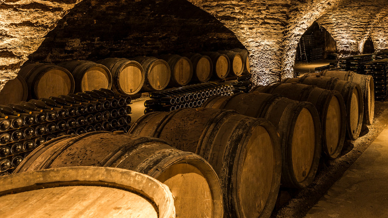 Cellar with barrels and bottles