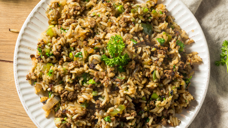 Dirty rice closeup on plate