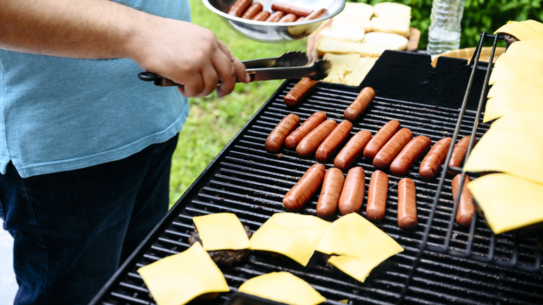 grilling hotdogs