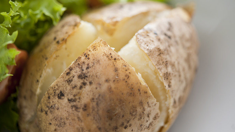 Jacket potato sliced open