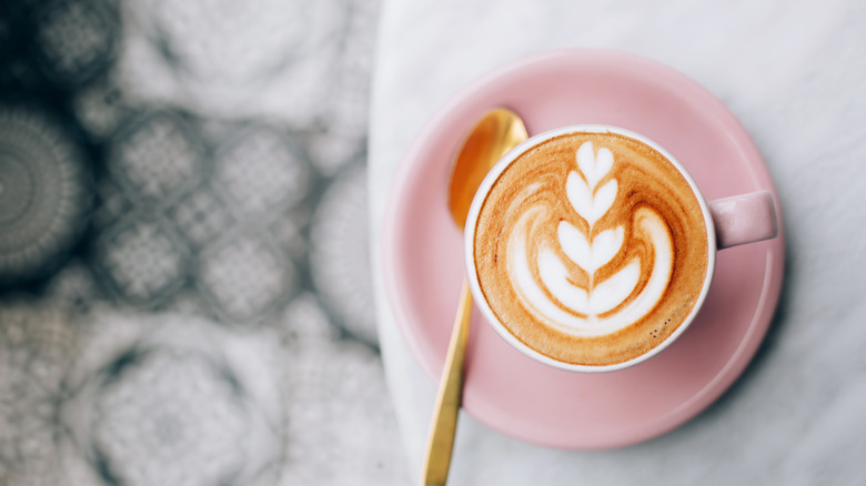 cappuccino on pink plate