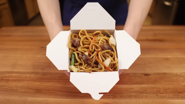 Lo mein in takeout box