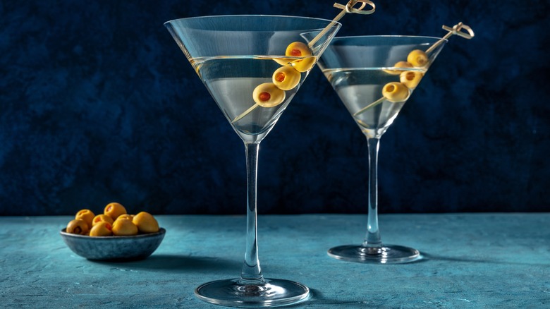 martini glasses with olives
