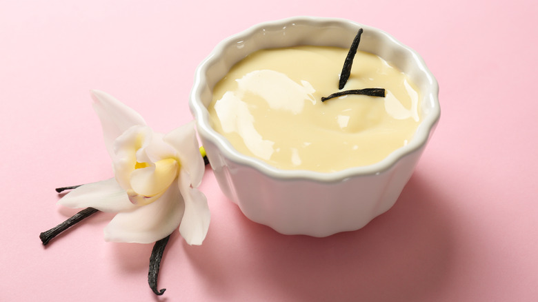 A bowl of vanilla pudding
