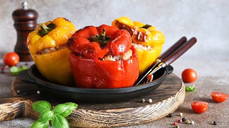 stuffed red and yellow peppers