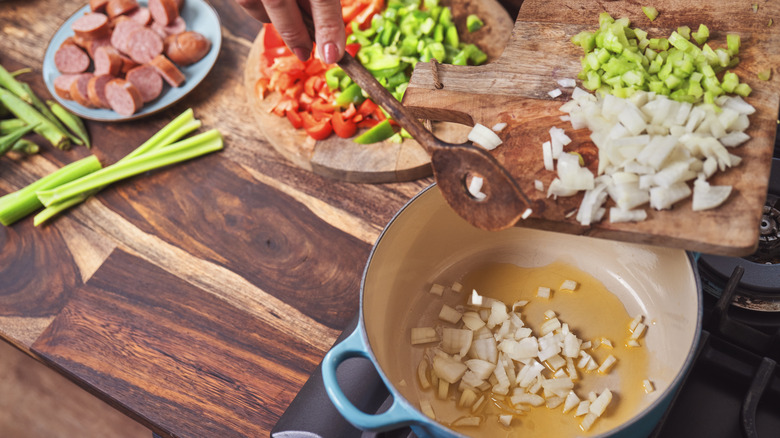 prepared ingredients for jambalaya