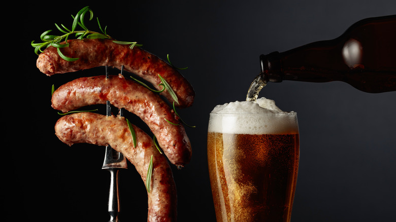 sausages and glass of beer