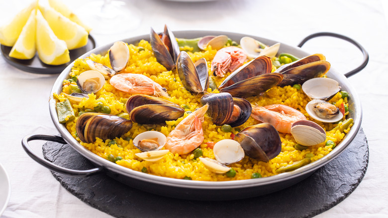Paella with mussels and clams