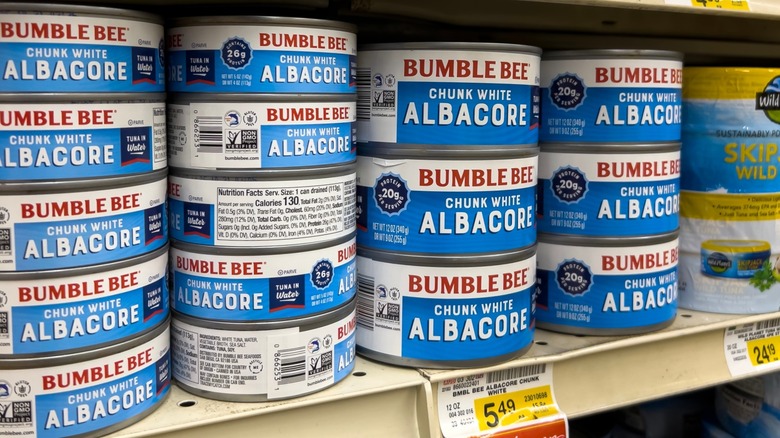 Canned tuna in a store